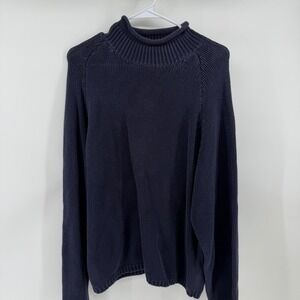 Vintage 90s Timberland Mock Neck Sweater Mens Medium Navy Cotton Shaker Knit